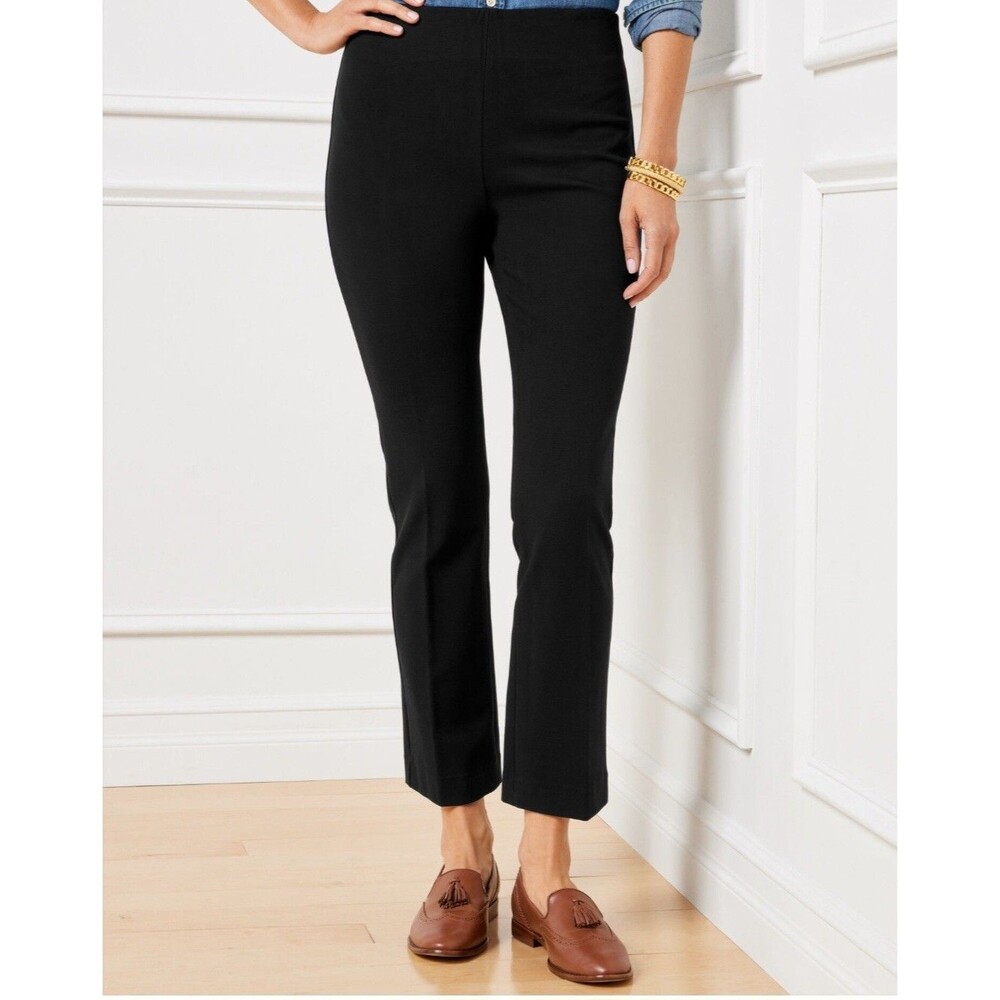Talbots Montauk Pant 6P Black High Waist Stretch Flare Ankle Pull On Ponte Knit